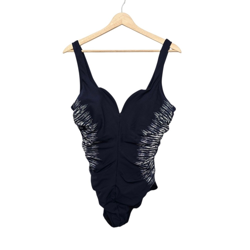 Miraclesuit Temptress‎ Navy Blue Ruched Tummy Control Swimsuit Size 16 6553730